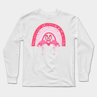 Cute Flamingos Hearts Pink Rainbow Long Sleeve T-Shirt